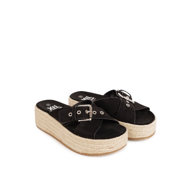 XTI Sandalias Esparto Plataforma Negras