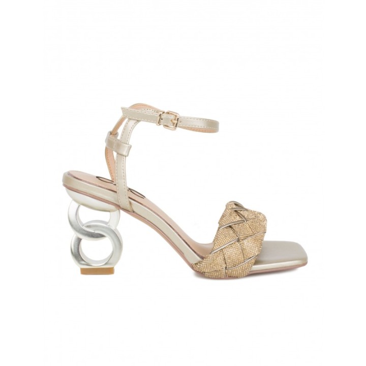 EXe Sandalias Fiesta Doradas Tacon Geometrico