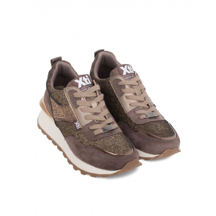 XTI Zapatillas Brillos Strass Marrones