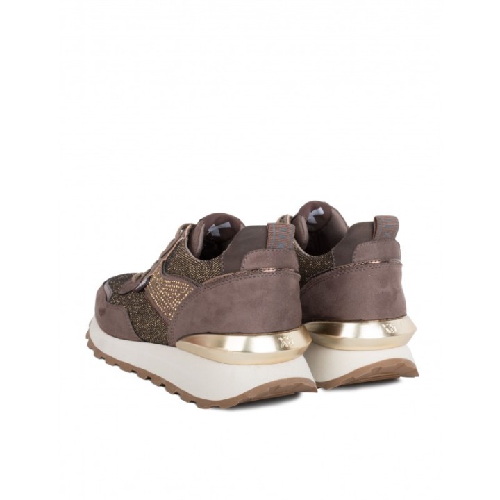 XTI Zapatillas Brillos Strass Marrones