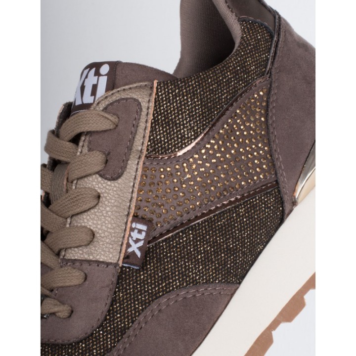 XTI Zapatillas Brillos Strass Marrones