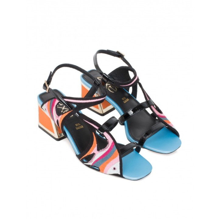 EXe Sandalias Tacon Multicolor Peces Naranja
