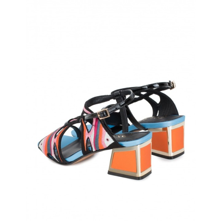 EXe Sandalias Tacon Multicolor Peces Naranja