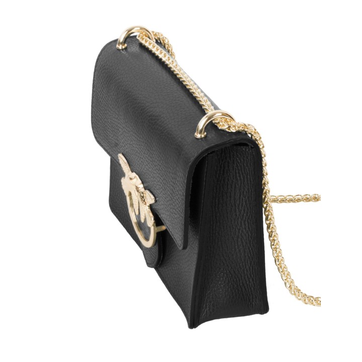 Bolso Piel Cadena Pajaros Negro