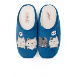 VULLADI Zapatillas Casa Gatos Azul