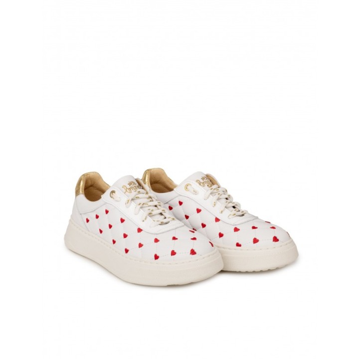 Zapatillas Piel Corazones Blancas PERA LIMONERA