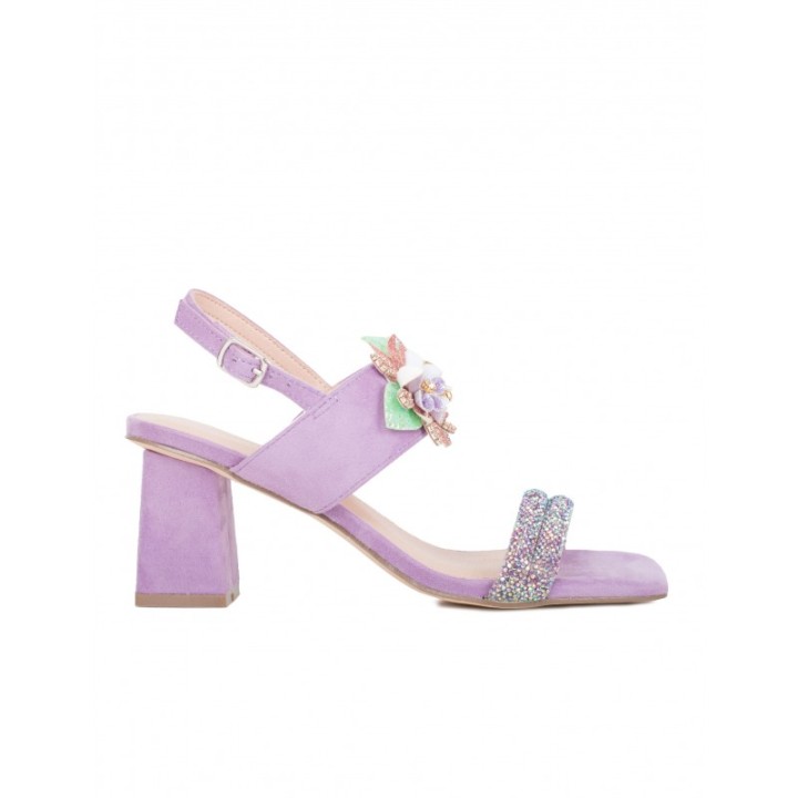 MENBUR Sandalias Fiesta Flores Brillos Lila