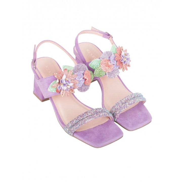 MENBUR Sandalias Fiesta Flores Brillos Lila