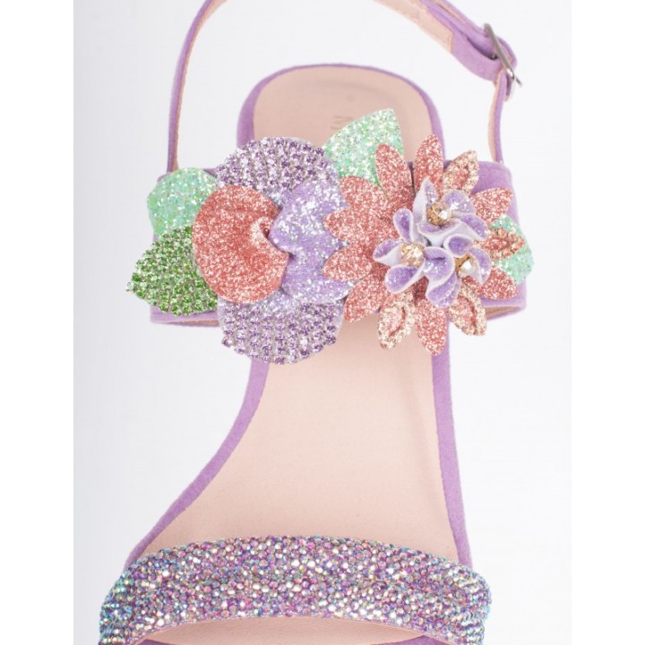 MENBUR Sandalias Fiesta Flores Brillos Lila