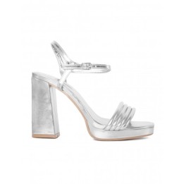 Sandalias Fiesta Tacon Ancho Plateadas