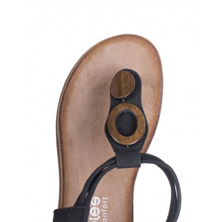 Sandalias Dedo Abalorios Madera Cuero