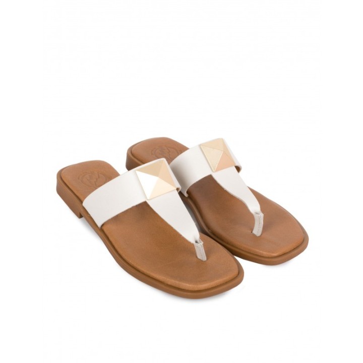 Sandalias Piel Dedo Tachuelas Crudo PERA LIMONERA