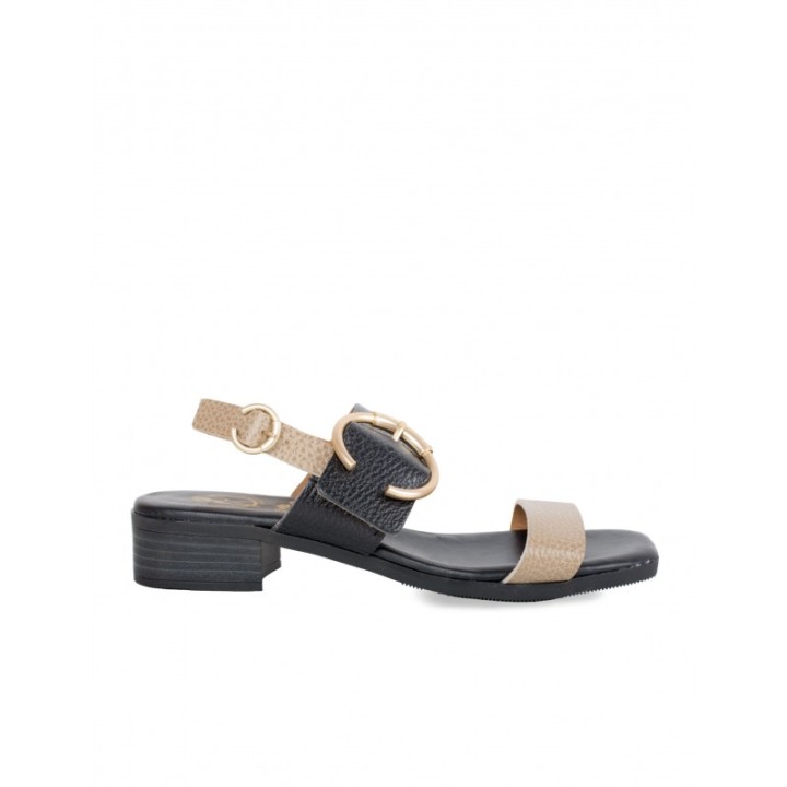 Sandalias Tacon Bajo Piel Bicolor PERA LIMONERA