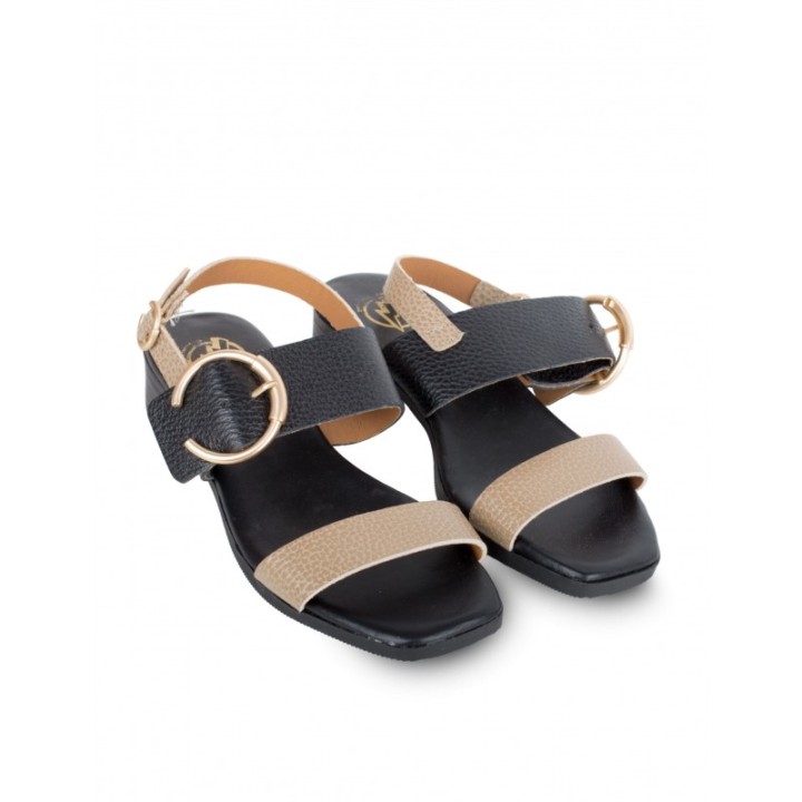 Sandalias Tacon Bajo Piel Bicolor PERA LIMONERA