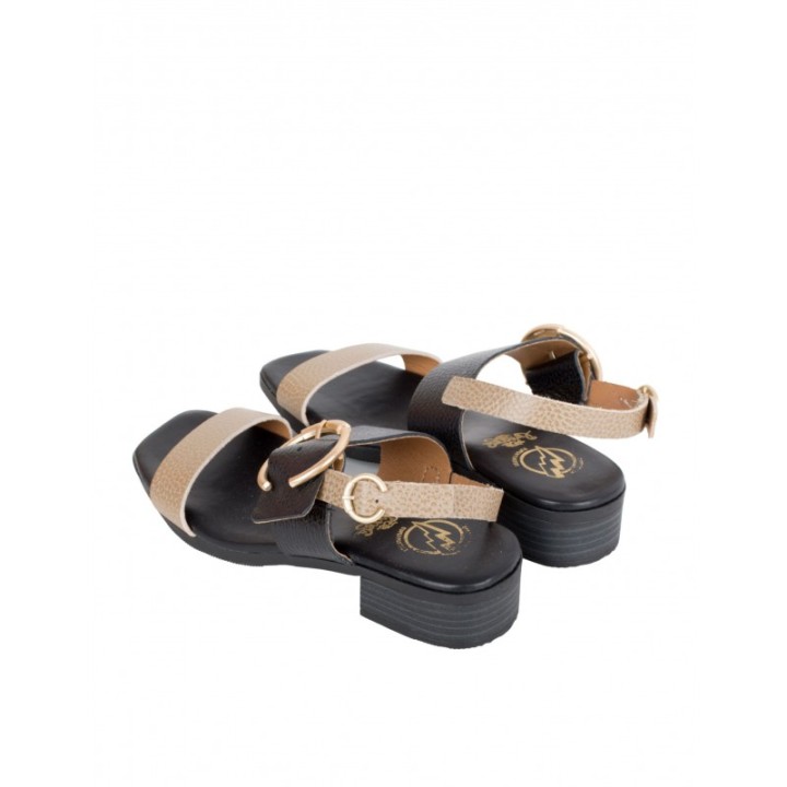 Sandalias Tacon Bajo Piel Bicolor PERA LIMONERA