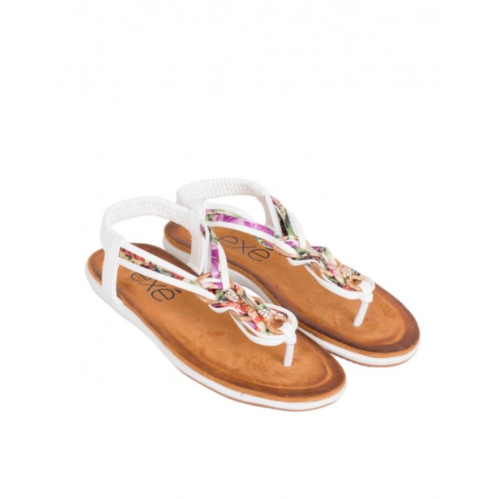 EXe Sandalias Planas Abalorios Blancas