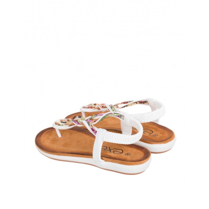 EXe Sandalias Planas Abalorios Blancas