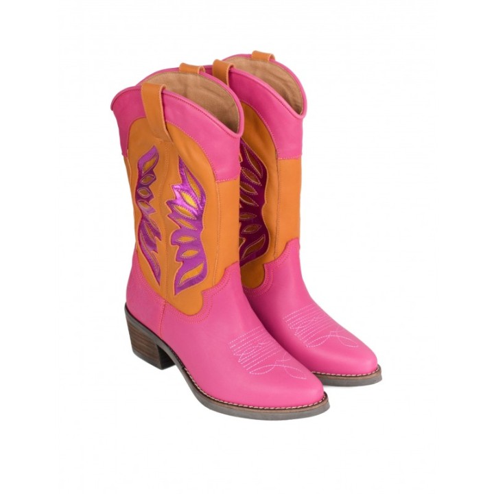 Botas Camperas Costuras Combinadas Rosas