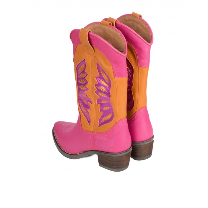Botas Camperas Costuras Combinadas Rosas