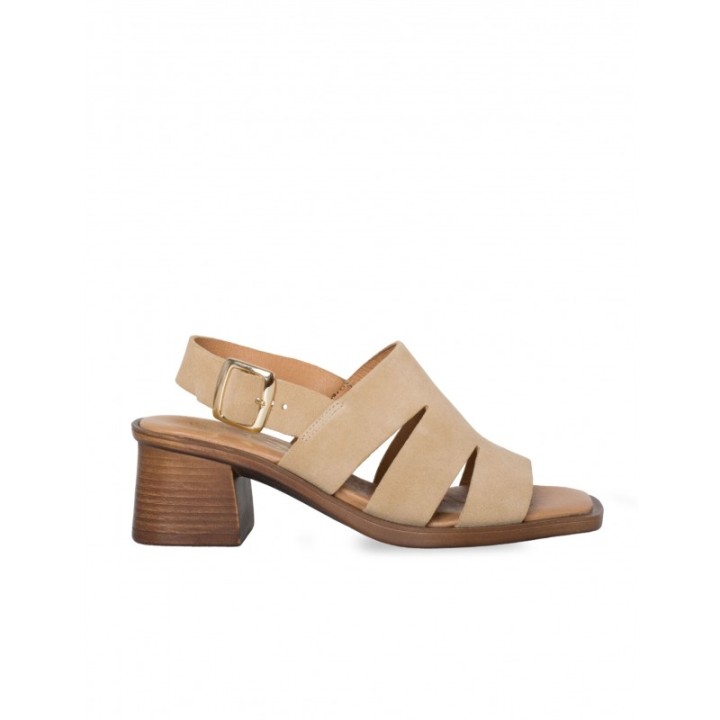 Sandalias Tacon Bajo Madera Beige PERA LIMONERA