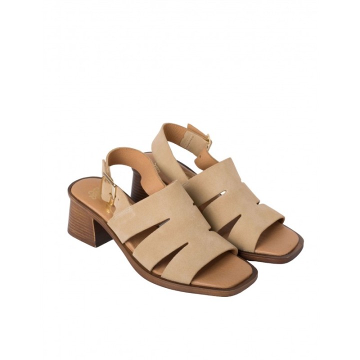 Sandalias Tacon Bajo Madera Beige PERA LIMONERA