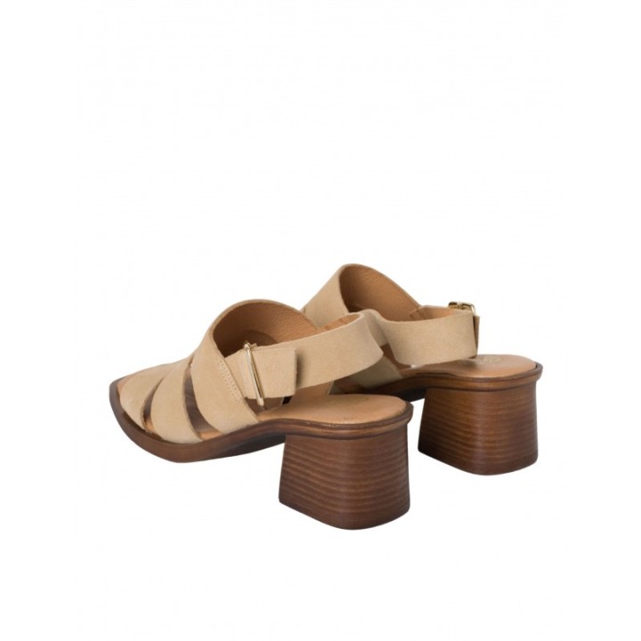 Sandalias Tacon Bajo Madera Beige PERA LIMONERA