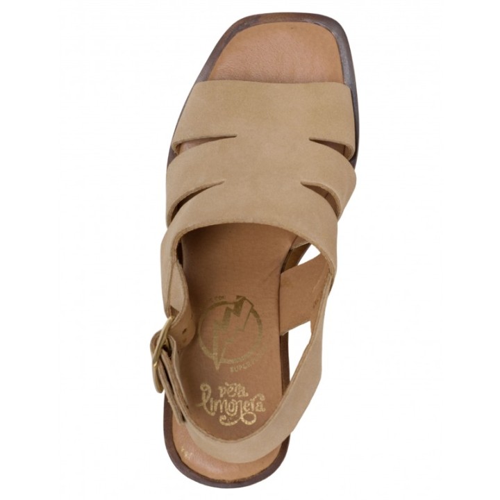 Sandalias Tacon Bajo Madera Beige PERA LIMONERA