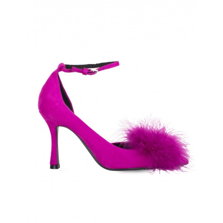 Zapatos Salon Pulsera Pompon Fucsia