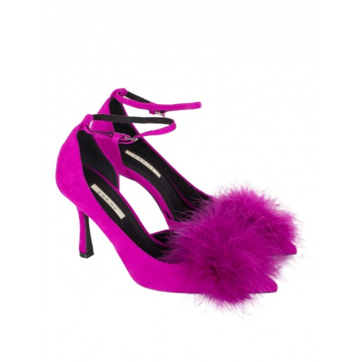 Zapatos Salon Pulsera Pompon Fucsia