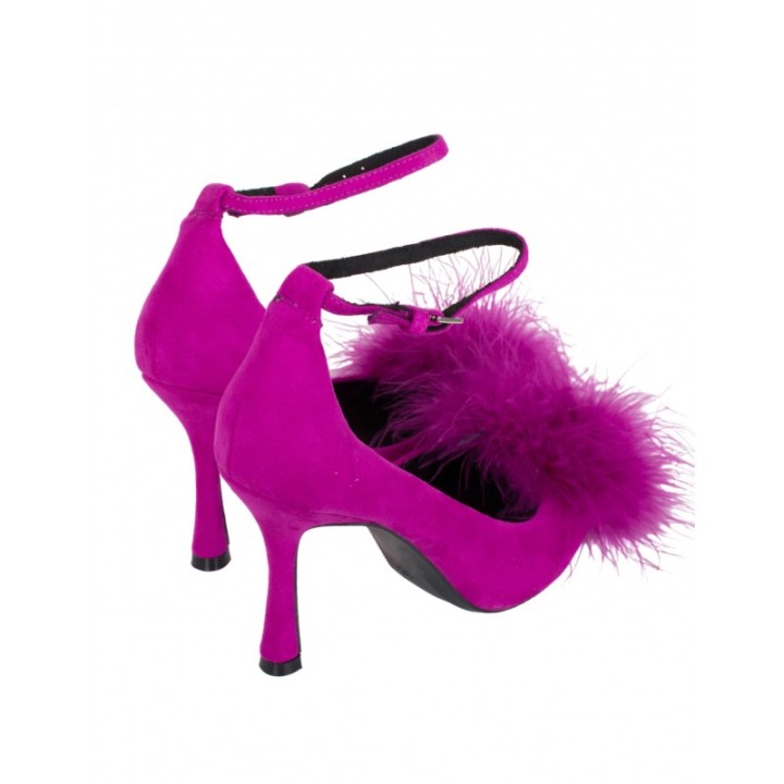 Zapatos Salon Pulsera Pompon Fucsia