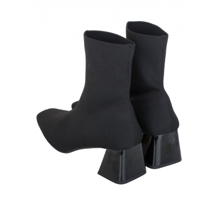 Botines Calcetin Tacon Cuadrado Negros