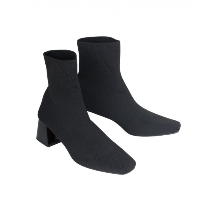 Botines Calcetin Tacon Cuadrado Negros