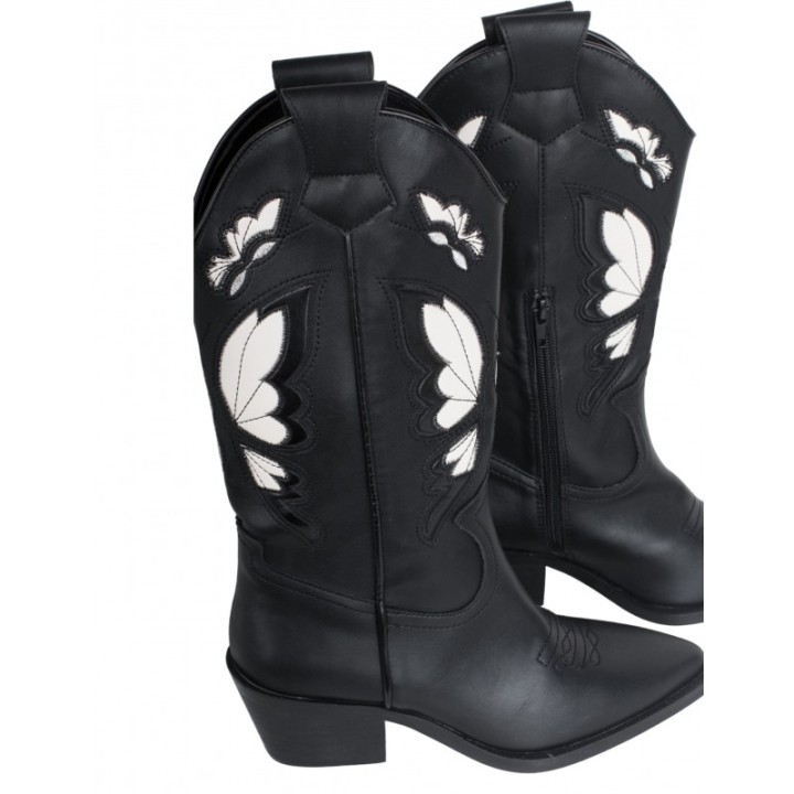 Botas Camperas Bordadas Mariposas Negras