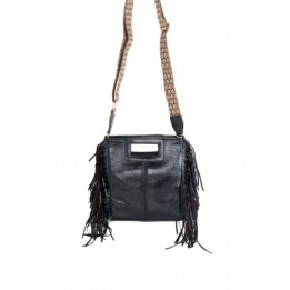 Bolso Flecos Piel Metalizado Negro