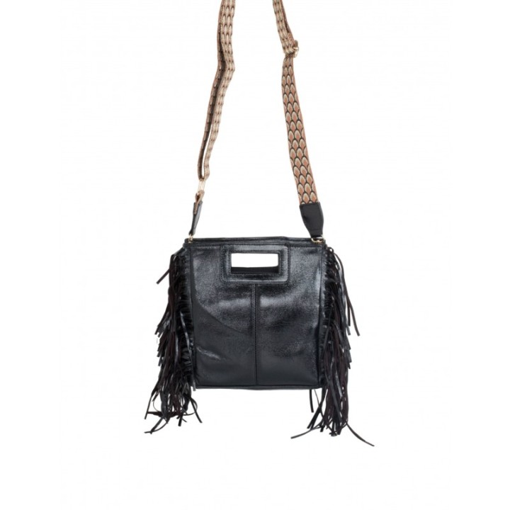 Bolso Flecos Piel Metalizado Negro