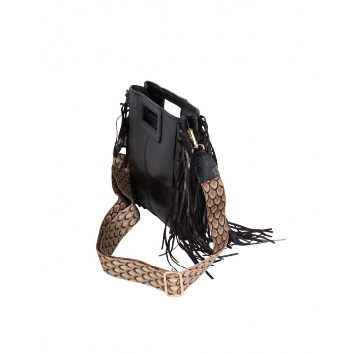 Bolso Flecos Piel Metalizado Negro