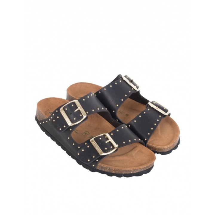 AUTENTI Sandalias Bio Hebillas Tachuelas Negras