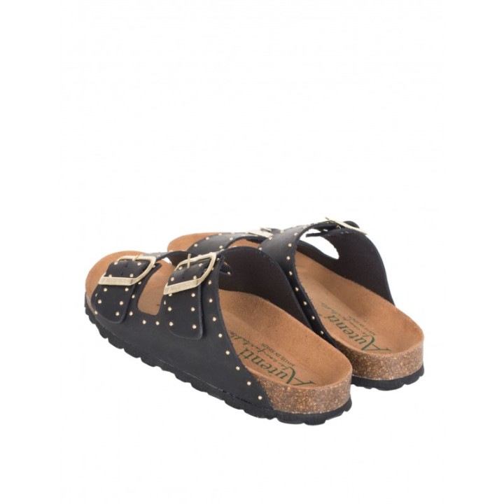 AUTENTI Sandalias Bio Hebillas Tachuelas Negras