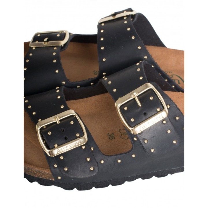 AUTENTI Sandalias Bio Hebillas Tachuelas Negras