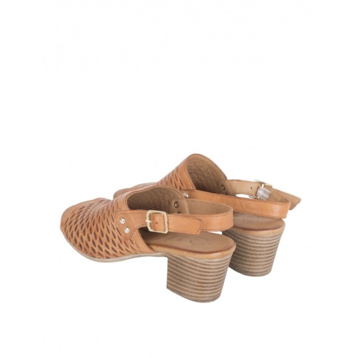 Sandalias Tacon Tira Ancha Cuero SALONISSIMOS