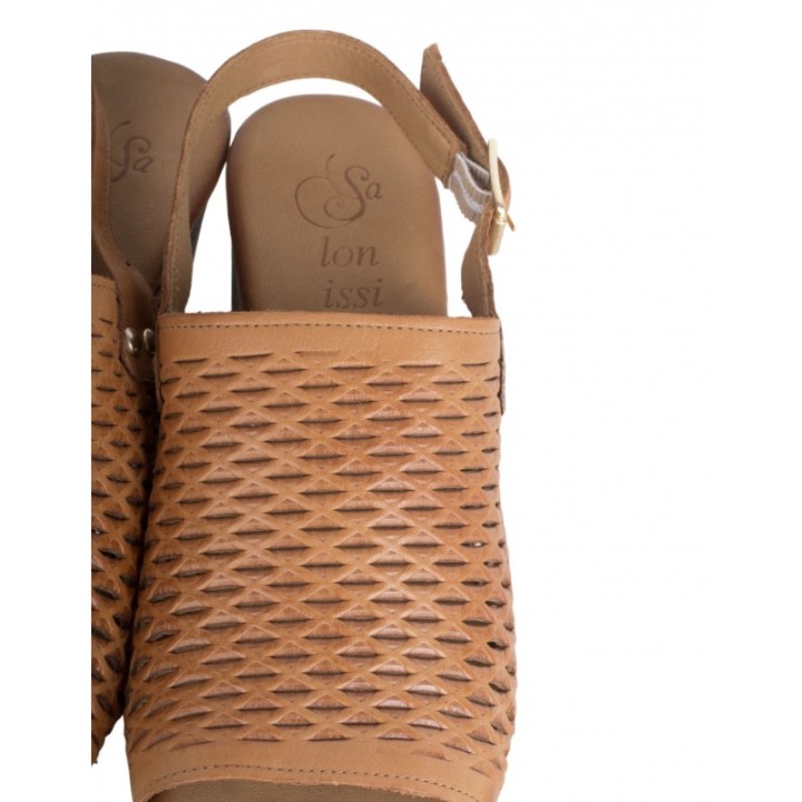 Sandalias Tacon Tira Ancha Cuero SALONISSIMOS