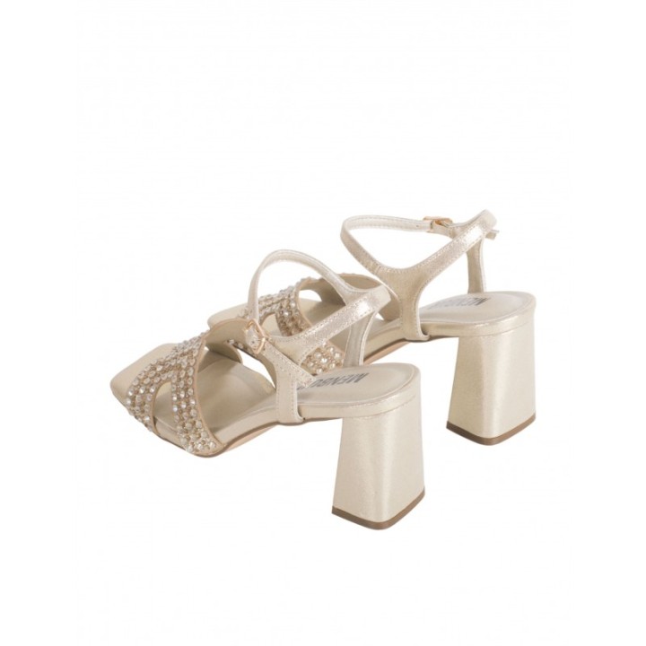 Sandalias Doradas Pedreria Tacon Ancho
