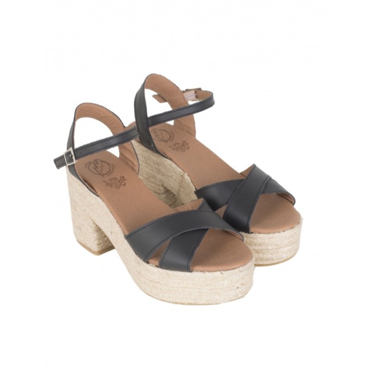 Sandalias Esparto Tacon Negras PERA LIMONERA