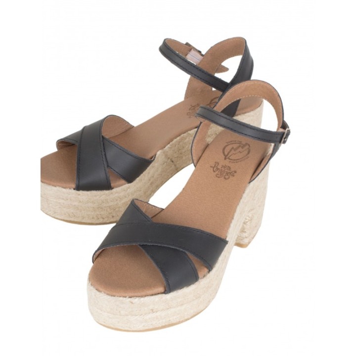 Sandalias Esparto Tacon Negras PERA LIMONERA