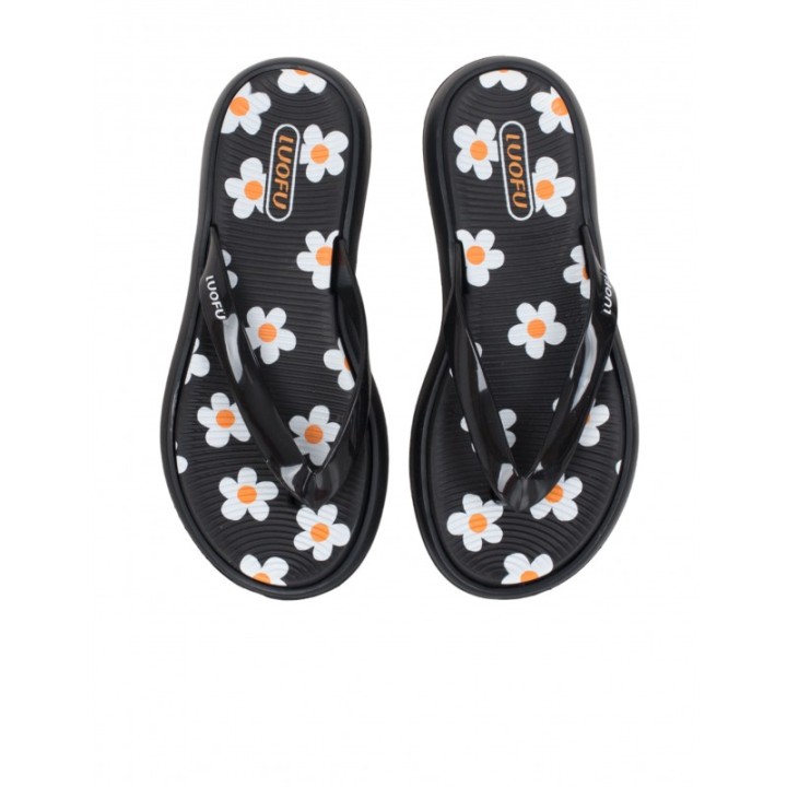 Chanclas Plataforma Negras Margaritas