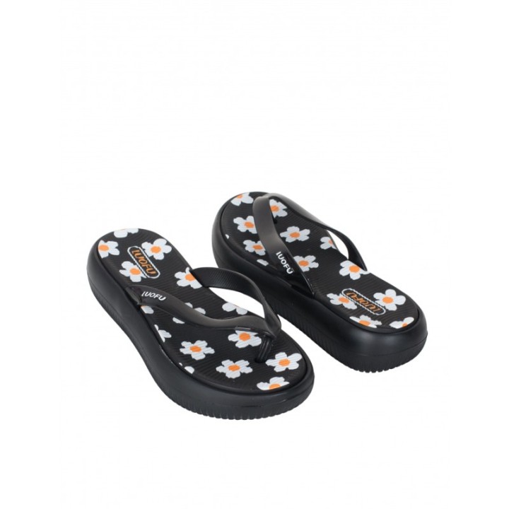 Chanclas Plataforma Negras Margaritas