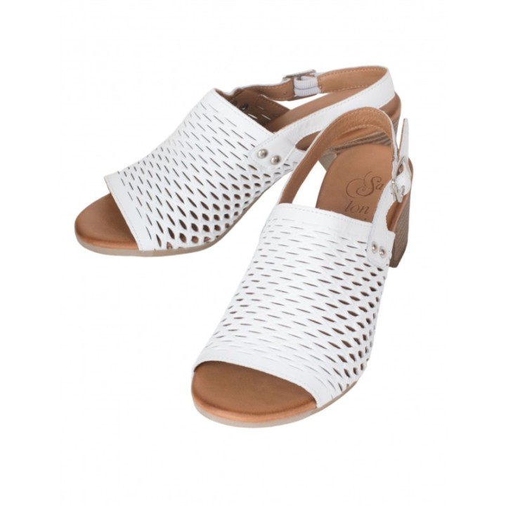 Sandalias Tacon Tira Ancha Blancas SALONISSIMOS