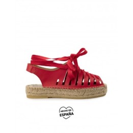 Sandalias Esparto Cangrejeras Piel Rojas PERA LIMONERA