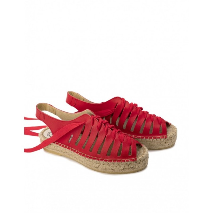 Sandalias Esparto Cangrejeras Piel Rojas PERA LIMONERA