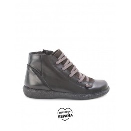 Botines Piel Cordones Elasticos Negros